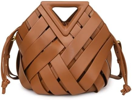 Woven Bucket Crossbody Bags for Women, Top-handle Retro Leather Adjustable Hobo Purse with Zipper... | Amazon (US)