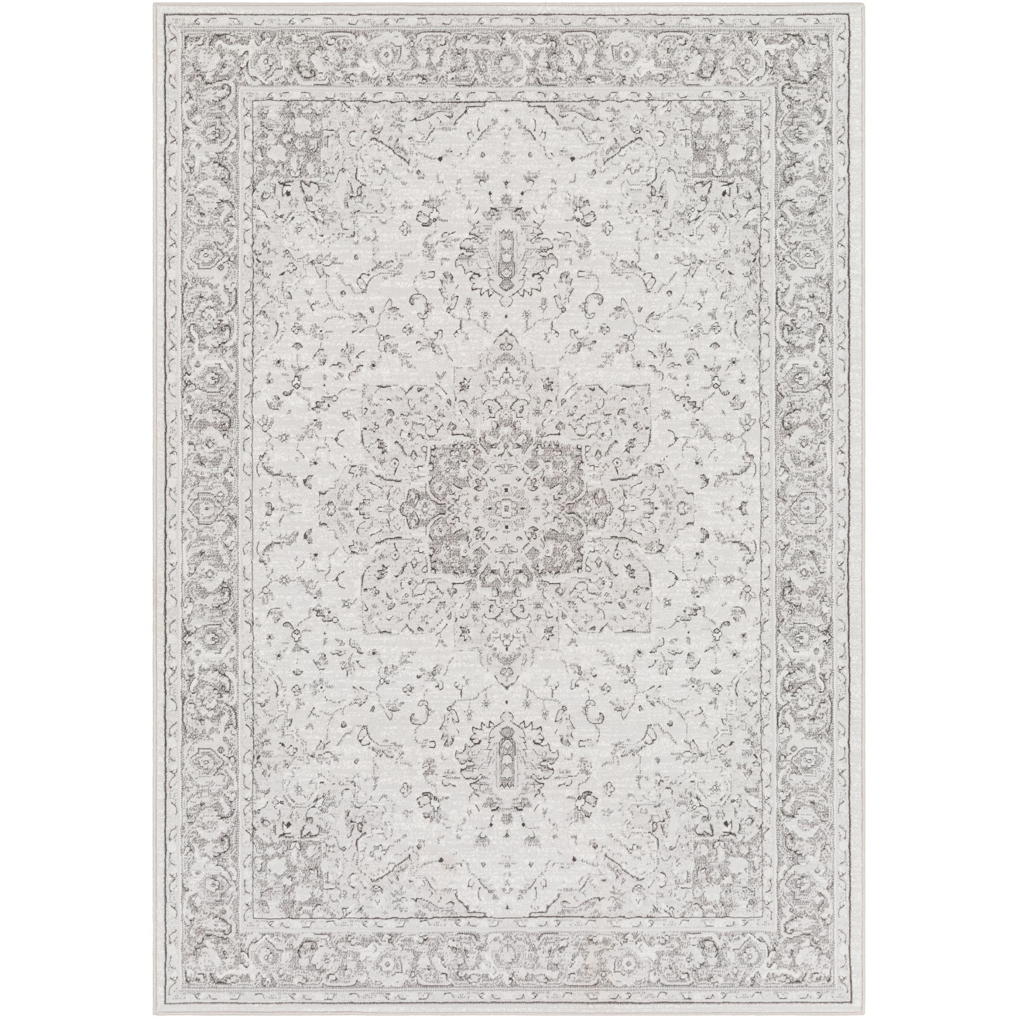 7'10" x 10' Gray and White Vintage Medallion Design Rectangular Machine Woven Area Rug | Walmart (US)