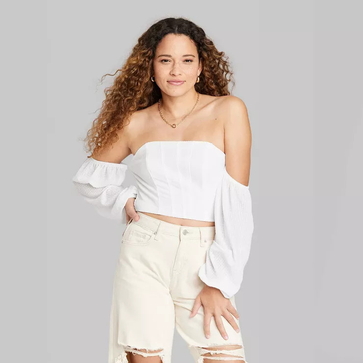 Women's Balloon Long Sleeve Off the Shoulder Corset Top - Wild Fable™ | Target