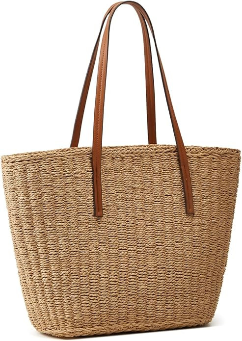 Epsion Straw Beach Bags Tote Tassels Bag Hobo Summer Handwoven Shoulder Bags Purse With Pom Poms | Amazon (US)