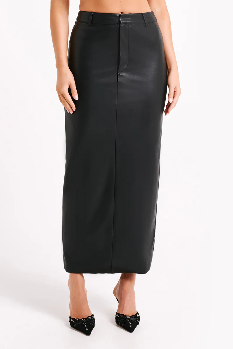 Lottie Faux Leather Maxi Skirt - Black | MESHKI US
