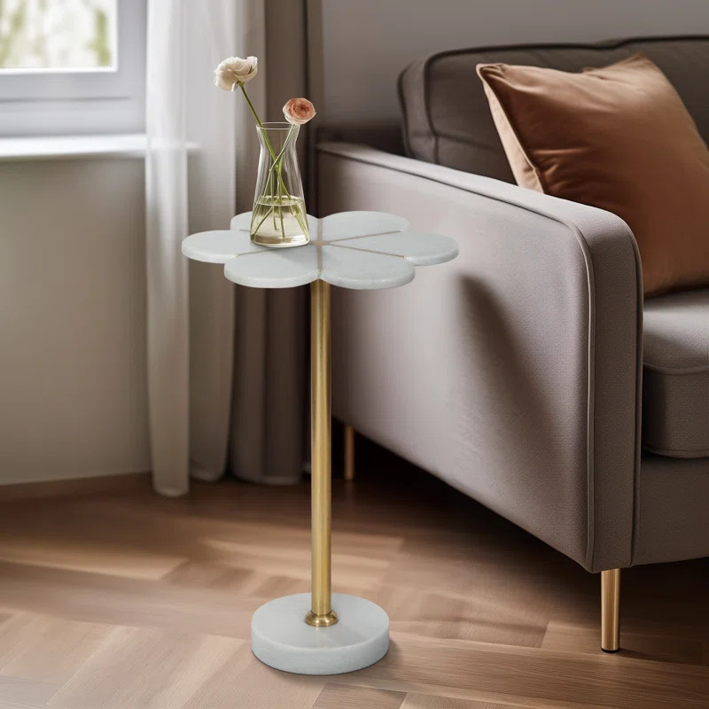Mercer41 Elegance: 24-Inch Marble Flower Accent Table With Gold | Wayfair North America