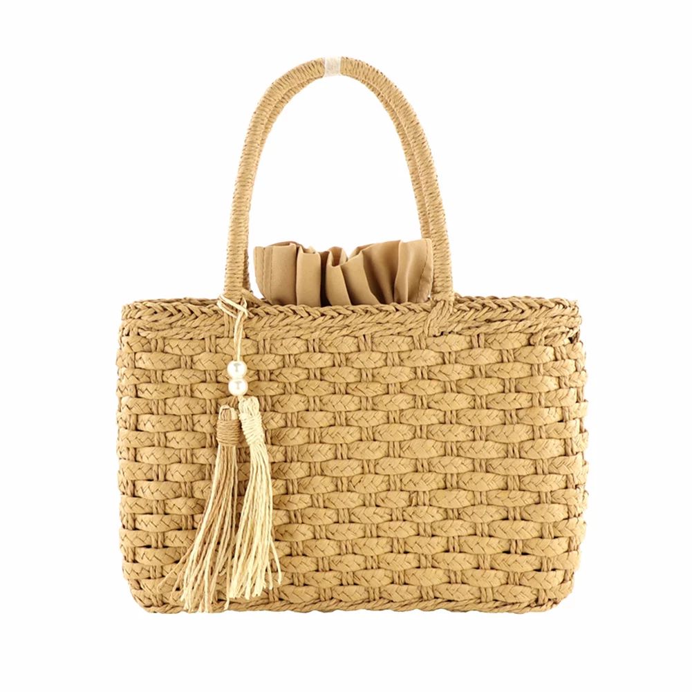 YFMHA Woven Drawstring Shoulder Bags Beach Large Straw Bag,Handbags,Women,Casual (Light Brown) | Walmart (US)