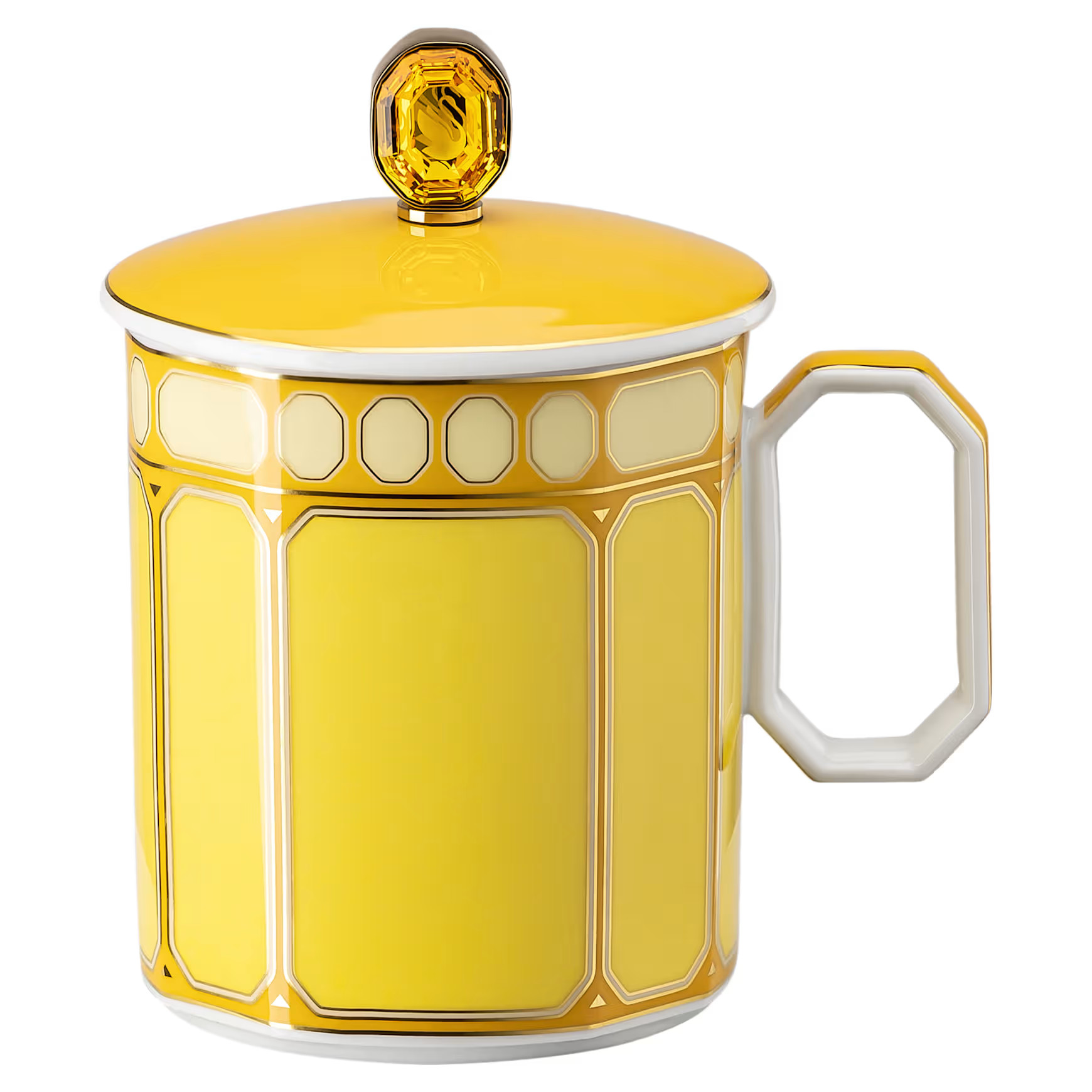 Signum mug with lid, Porcelain, Yellow by SWAROVSKI | SWAROVSKI