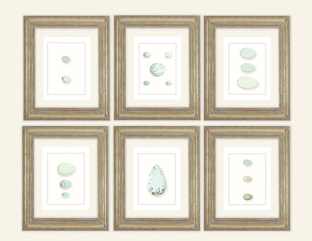 6 Set of Pale Blue, Green & White Speckled Spring Egg Archival Quality Prints on Watercolor Paper... | Etsy (US)