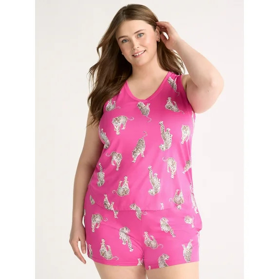 Joyspun Women's Printed Tank Top and Shorts Pajama Set, 2-Piece, Sizes XS-3X | Walmart (US)