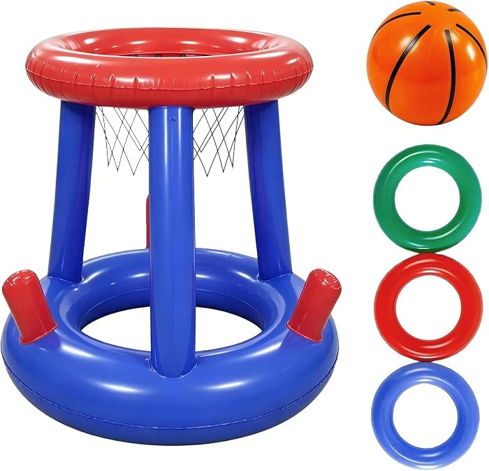 5-Piece Inflatable Pool Basketball Hoop Ring Toss Game Set with Basketball and 3 Rings, Floating ... | Amazon (UK)