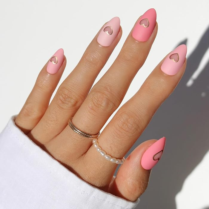 Valentines Day Glamnetic Press On Nails - Matte in Love | Short Almond Fake Nails in Mixed Pink T... | Amazon (US)