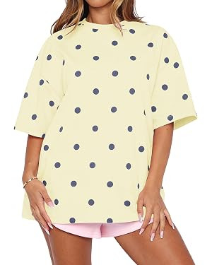 Women Oversized Polka Dot Shirts Short Sleeve Crewneck Polka Dot Top Cute Graphic T Shirts Summer... | Amazon (US)