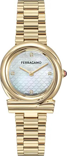 FERRAGAMO Gancini Twisted Diamond Bracelet Watch, 32mm | Nordstrom | Nordstrom