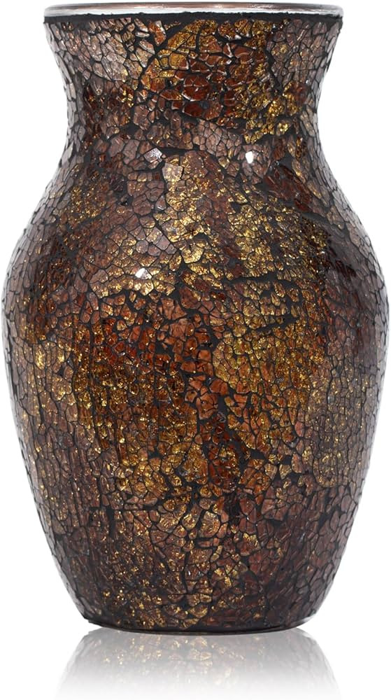 Mosaic Glass Vase, 8" H, Beautiful Mosaic Brown Glod Vase for Living Room Bedroom Bouquets, Handm... | Amazon (US)