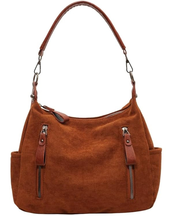 Suede Satchels Shoulder Crossbody Handbag for Women Winter Fall Retro Top-handle Bag Slouchy Work... | Amazon (US)
