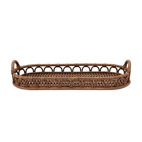 Creative Co-Op Hand-Woven Rattan Handles Tray, 32"L x 13"W x 4"H, Natural | Amazon (US)