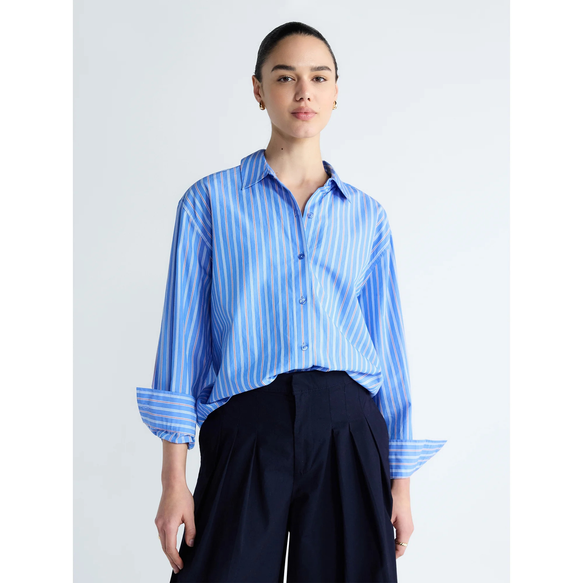 Free Assembly Women's and Women's Plus Relaxed Button Down Cotton Shirt with Long Sleeves, Sizes ... | Walmart (US)