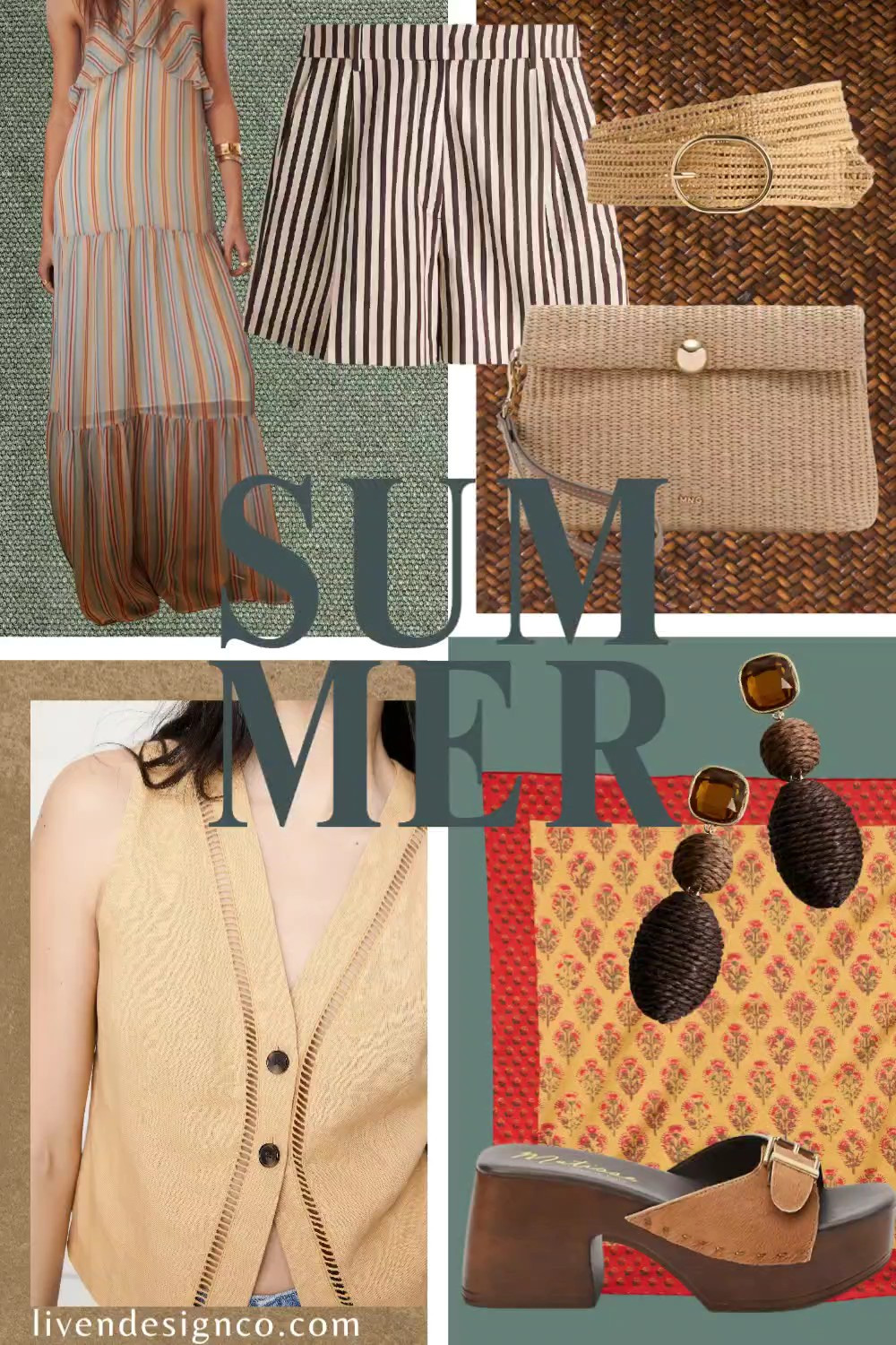 Summer fashion finds. Style inspiration. Linen shorts. Striped shorts. Textured woven belt. Statement earrings. Mango. Banana Republic. Maxi dress. Patterned scarf. Bandana. Woven clutch. Straw bag

#LTKSeasonal #LTKSaleAlert #LTKootd