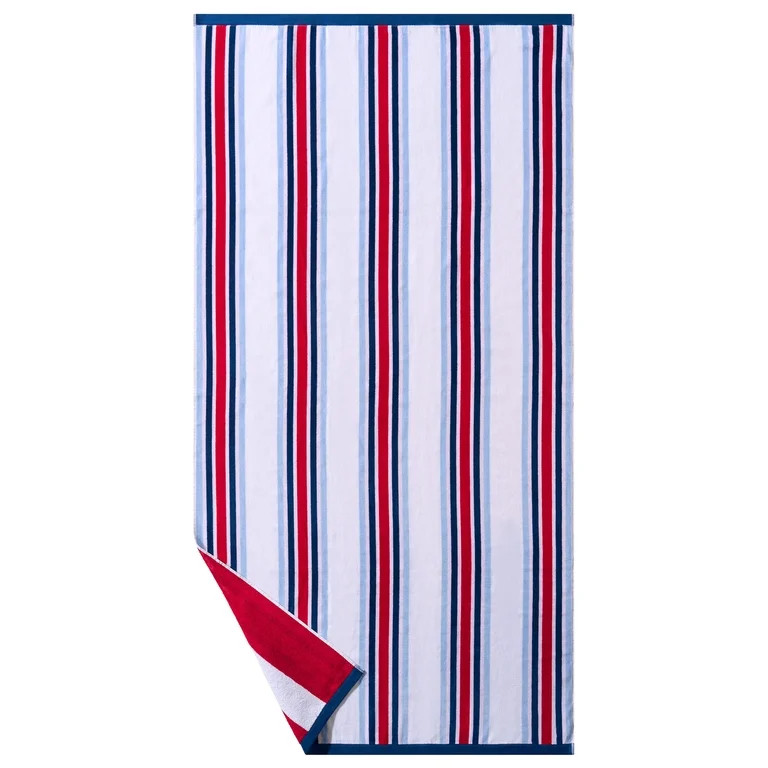 Better Homes & Gardens Oversized Cotton Blend Cabana Beach Towel, 72" x 38", Red | Walmart (US)
