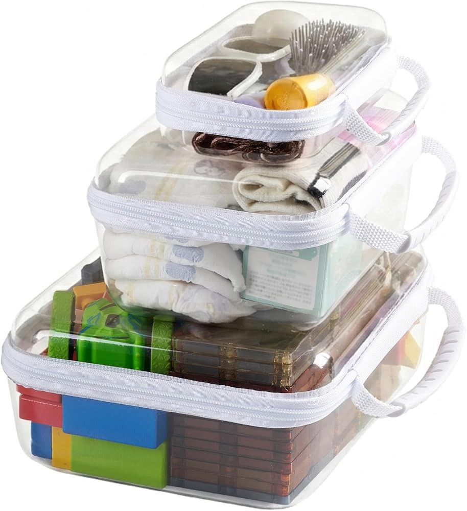 3PCS Travel Essentials for Toiletries with Handles, 1.2MM Thick Clear Hard Shell Zipper Case, Dur... | Amazon (US)