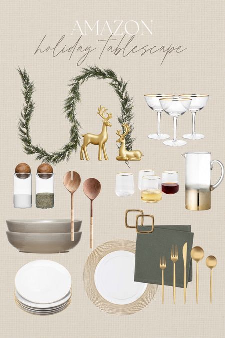 Amazon holiday entertaining and tablescape #christmastable #holidaytable #amazonhome #reindeer #garland #tablewear #plates #glasses #napking #serveware 

#LTKhome #LTKsalealert #LTKHoliday