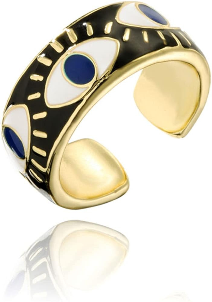 Evil Eye Ring for Women Gold Colorful Enamel Chunky Rings Adjustable Statement Aesthetic Rings Pr... | Amazon (US)