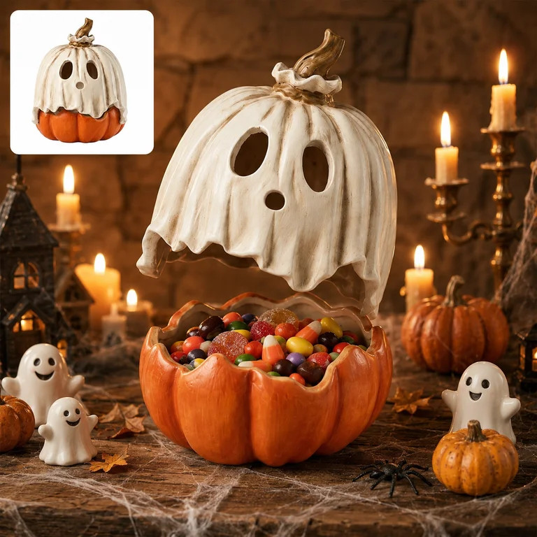Clearance Detachable Pumpkin Ghost Candy Bowl, 11.8 Inch Halloween Pumpkin Container with Removab... | Walmart (US)