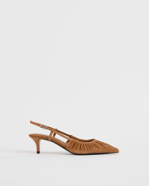 Kaia Genuine Suede Leather Gathered Kitten Heel - Chestnut Suede | Target AU