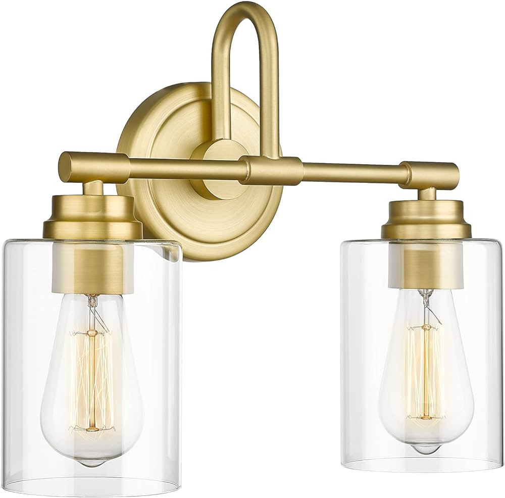 Brushed Gold Bathroom Light Fixtures, 2-Light Modern Bathroom Vanity Light Over Mirror with Clear... | Amazon (US)