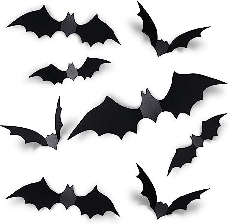 Coogam 60PCS Halloween 3D Bats Decoration, 4 Different Sizes Realistic PVC Scary Black Bat Sticke... | Amazon (US)