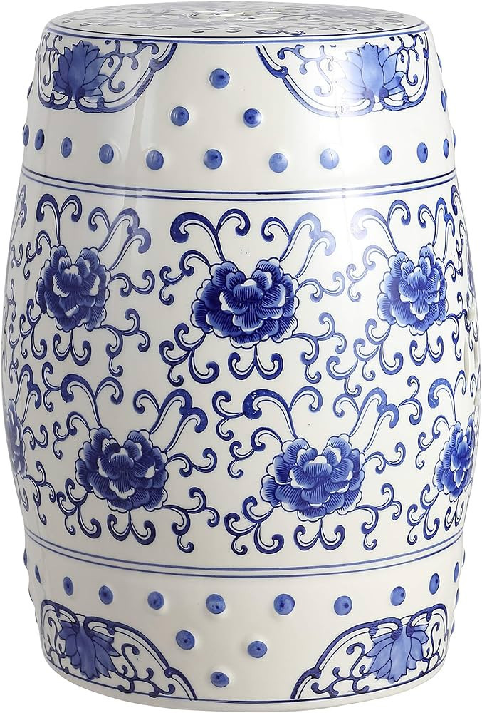 JONATHAN Y TBL1000A Lotus Flower 17.8" Chinoiserie Ceramic Drum Garden Stool Bohemian, Coastal, C... | Amazon (US)
