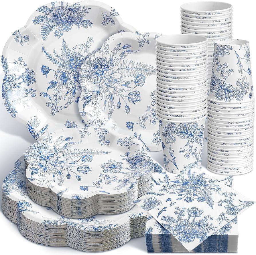 Newtay 250 Pcs Blue Floral Disposable Plates and Napkins Blue and White Floral Paper Tableware Se... | Amazon (US)