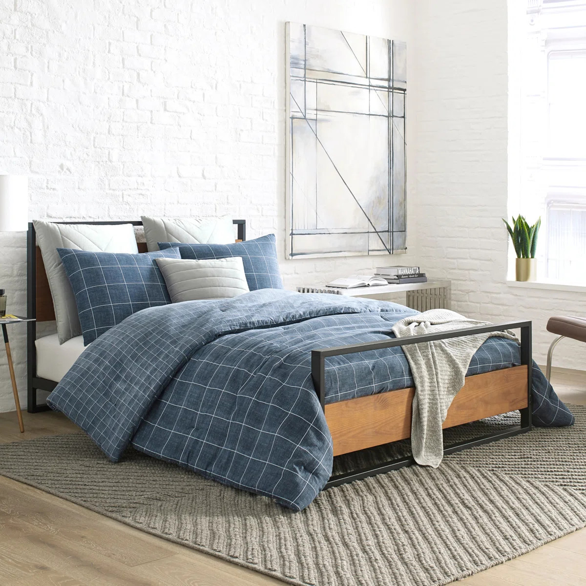Kenneth Cole Holden Grid Cotton Blue Duvet Cover Set & Reviews | Wayfair | Wayfair North America