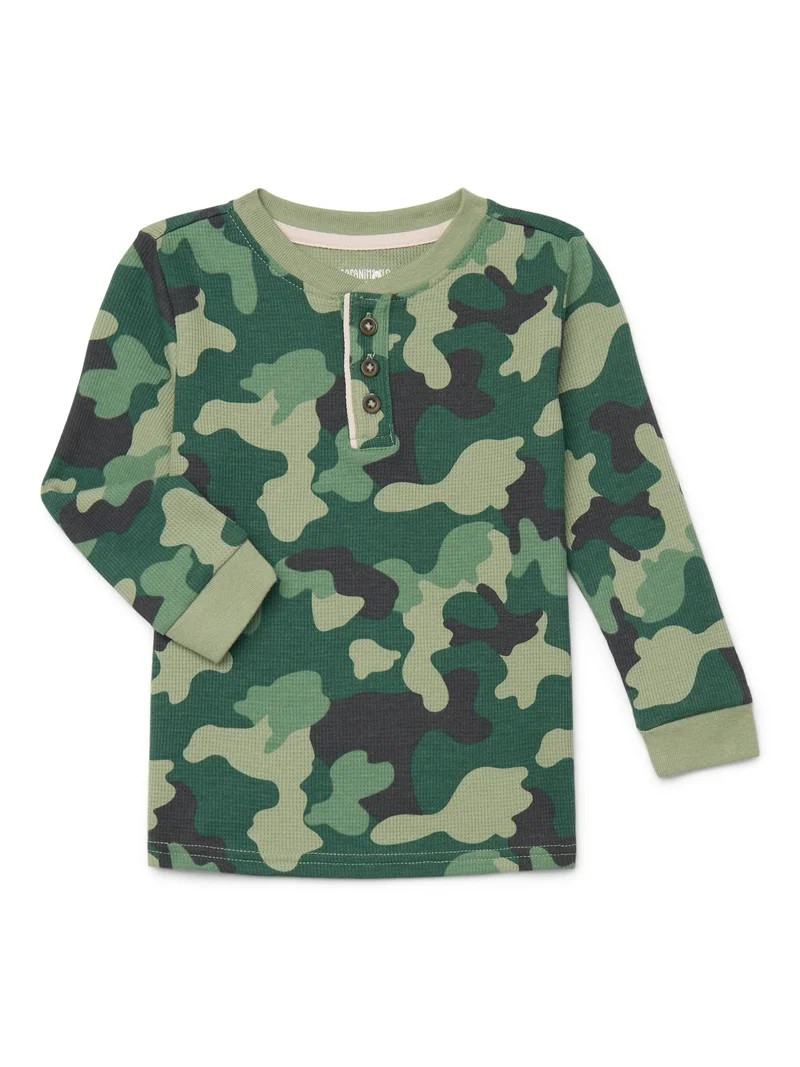 Garanimals Toddler Boys Waffle Henley Shirt with Long Sleeves, Sizes 18M-5T | Walmart (US)