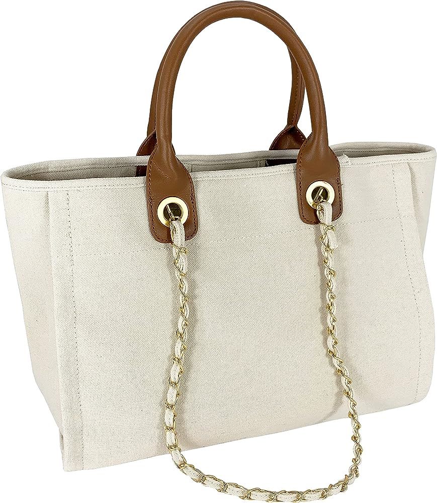 Hidora Women Canvas Satchel Handbag Shoulder Bag Large Totebag With Chain | Amazon (US)