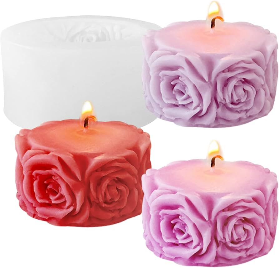 Rose Flower Column Candle Molds Valentine's Day Cylinder Resin Casting Mold for Candle Making Res... | Amazon (US)