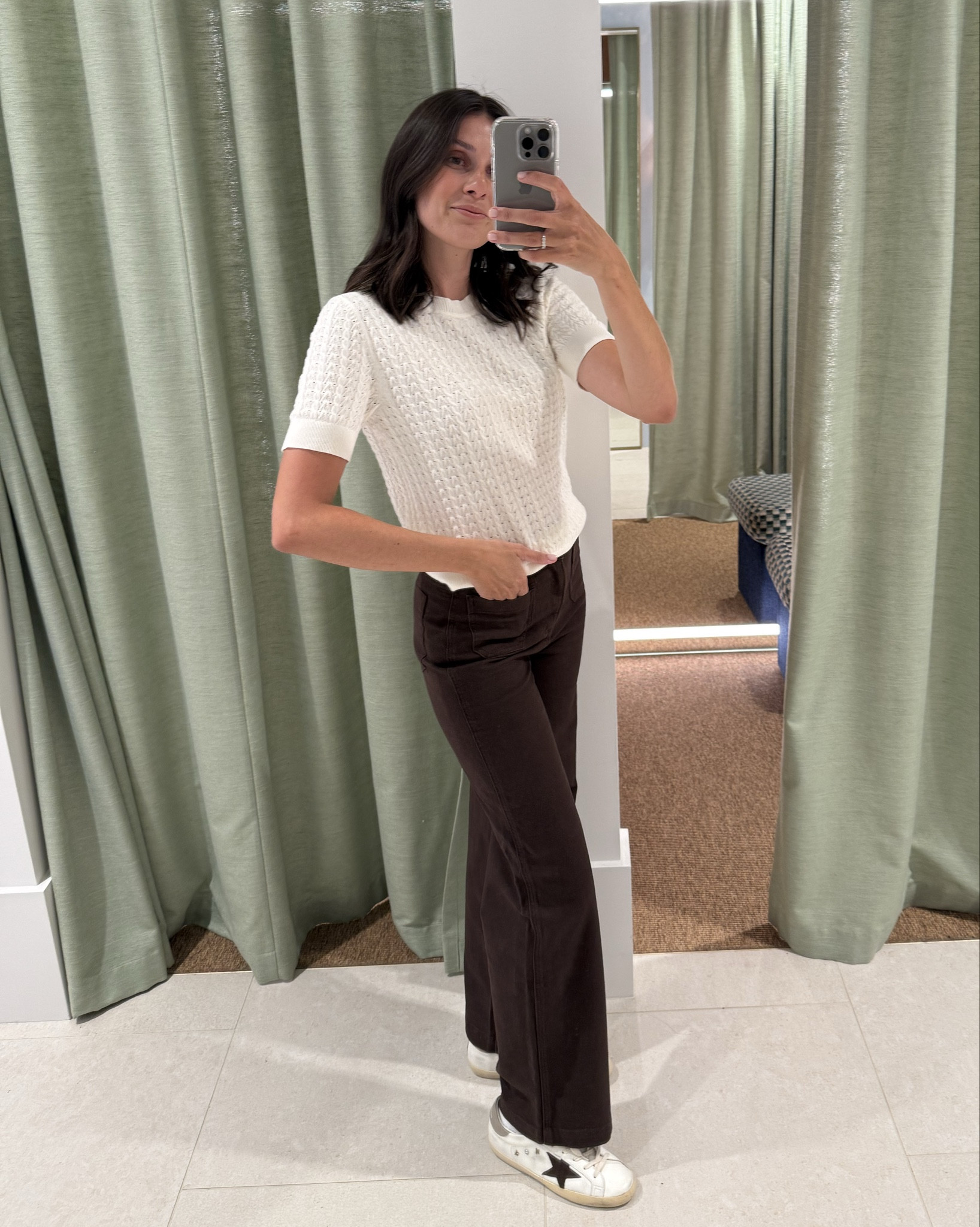 Brown wide leg jeans and classic white knit top with short sleeves paired back with sneakers for a effortlessly chic weekend look x 

#LTKstyletip #LTKaustralia #LTKshoes