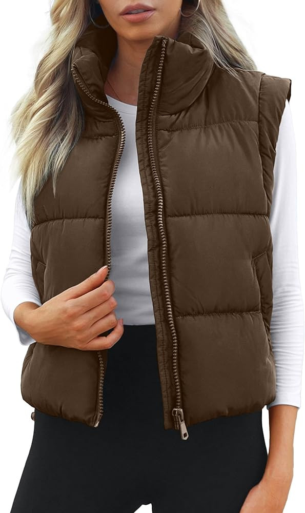 Polu Cropped Puffer Vest Women Sleeveless Stand Collar Padded Gilet Winter Lightweight Puffy Vest | Amazon (US)