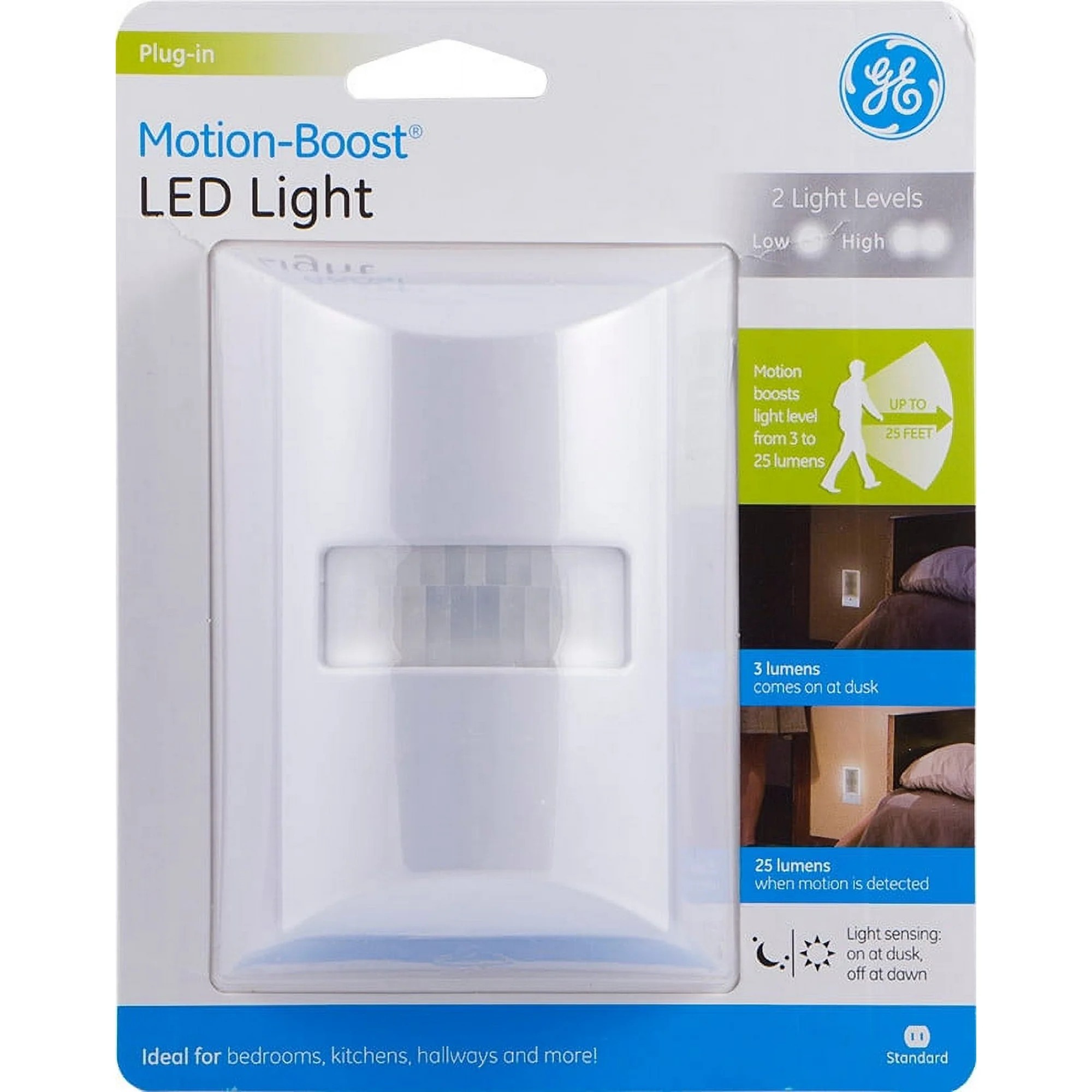 GE Motion-Boost LED Night Light, White, Plug-in, Motion Activated, Lights up to 25 Lumens, 38769 | Walmart (US)