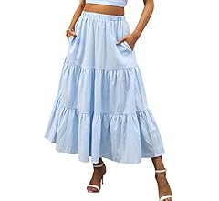 ANRABESS Women’s Summer Boho Elastic Waist Pleated A-Line Flowy Swing Tiered Long Beach Skirt D... | Amazon (US)