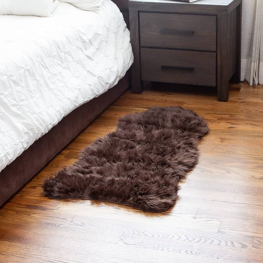 Super Area Rugs Ultra Soft & Fluffy Faux Sheepskin Rug, Dark Brown 2 x 4 Feet Sheepskin Carpet fo... | Amazon (US)
