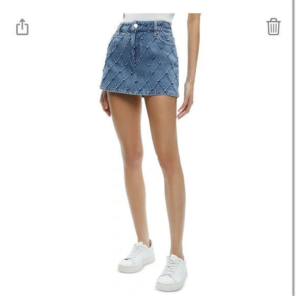 ALICE & OLIVIA JOSS HIGH RISE QUILTED EMBELLISHED MINI SKIRT SIZE 28 DENIM BLUE | Poshmark