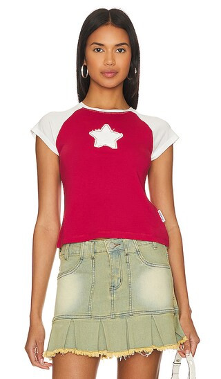 Stardom Raglan Baby Tee in Red & White | Revolve Clothing (Global)