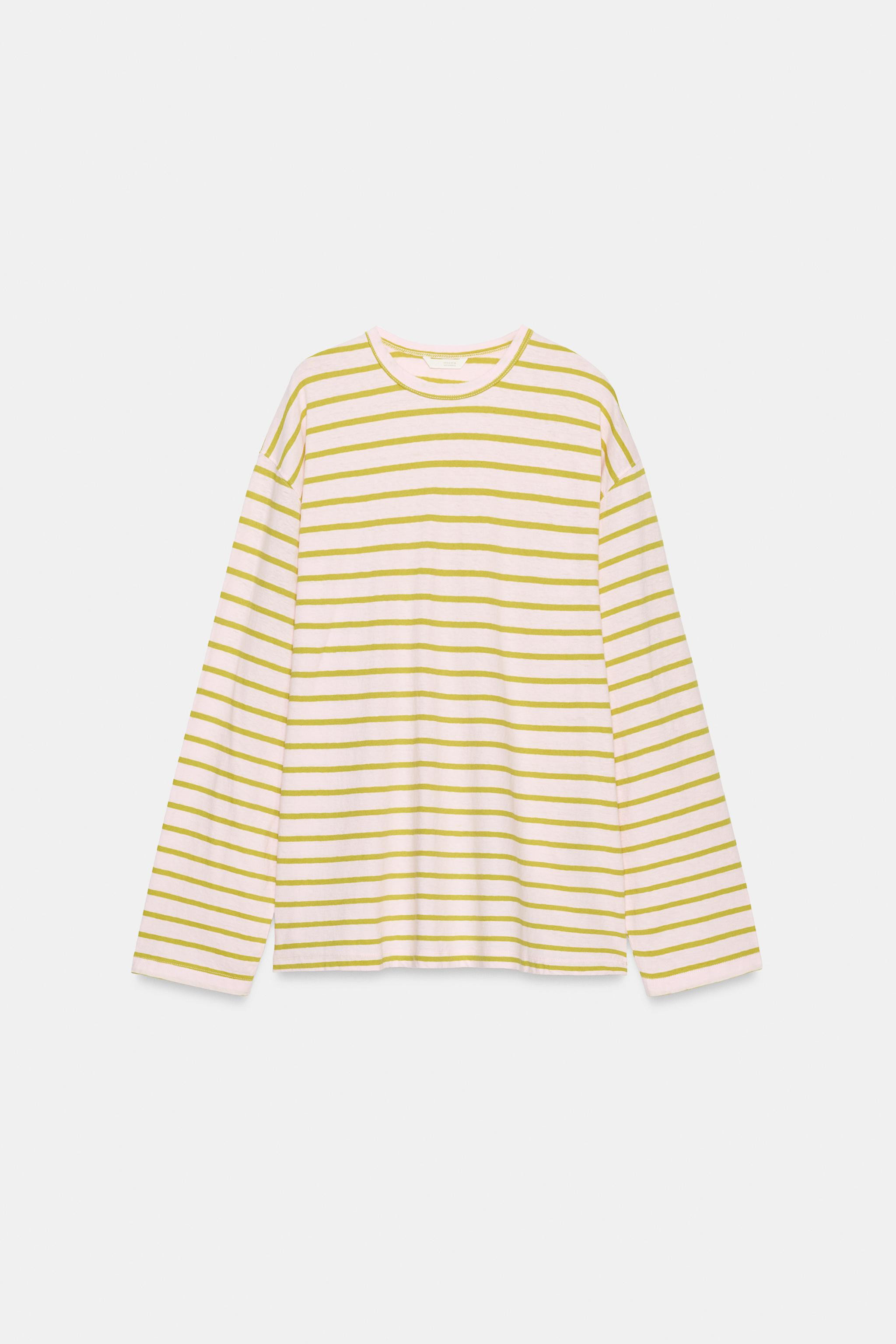 STRIPED COTTON AND LINEN T-SHIRT | Zara US