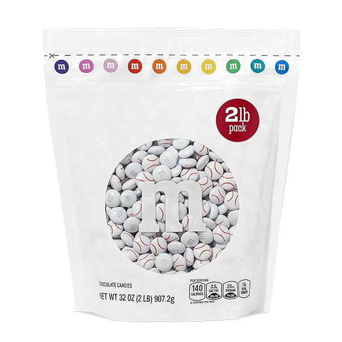 M&M’S WORLD Baseball Milk Chocolate Candies, 2 lbs Bulk – For Baseball Party Favors, Party Su... | Amazon (US)