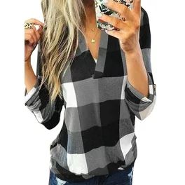 Fantaslook Flannel Shirt Button Down Plaid Shirts for Women Shacket Jacket Long Sleeve Blouses Co... | Walmart (US)