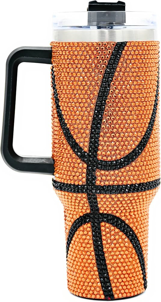 40 Oz Rhinestone Bling Tumbler with Handle and Straw (BASKETBALL), Stainless Steel and Double Wal... | Amazon (US)