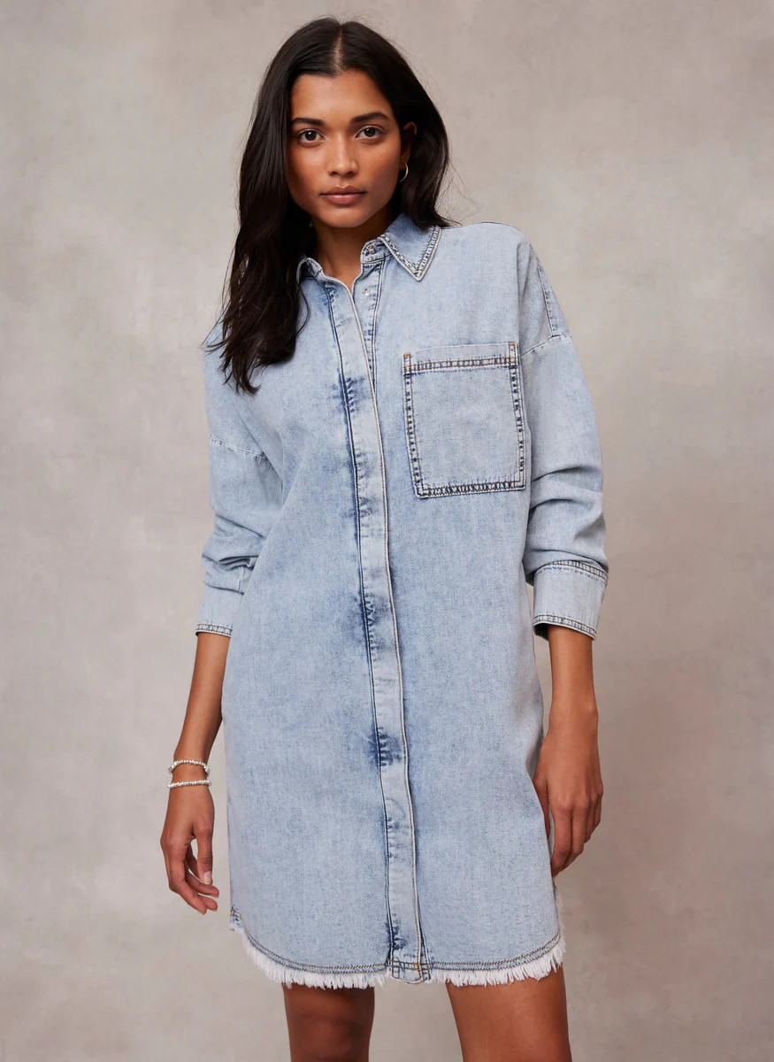 Light Indigo Denim Mini Shirt Dress | Mint Velvet