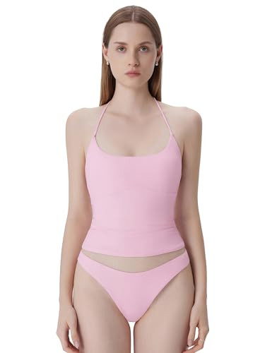 SUUKSESS Halter Tops for Women Tank Tops with Built in Bras Double Lined Open Back Y2K Going Out ... | Amazon (US)