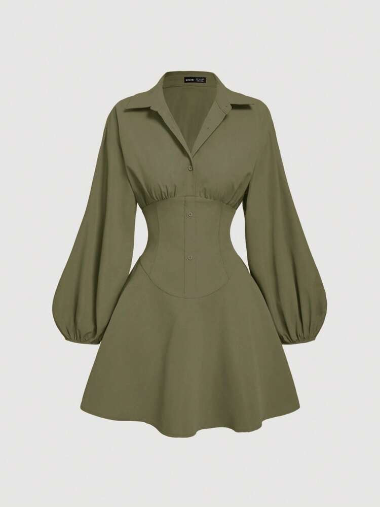 Fitted Long Sleeve Shirt dress | SHEIN