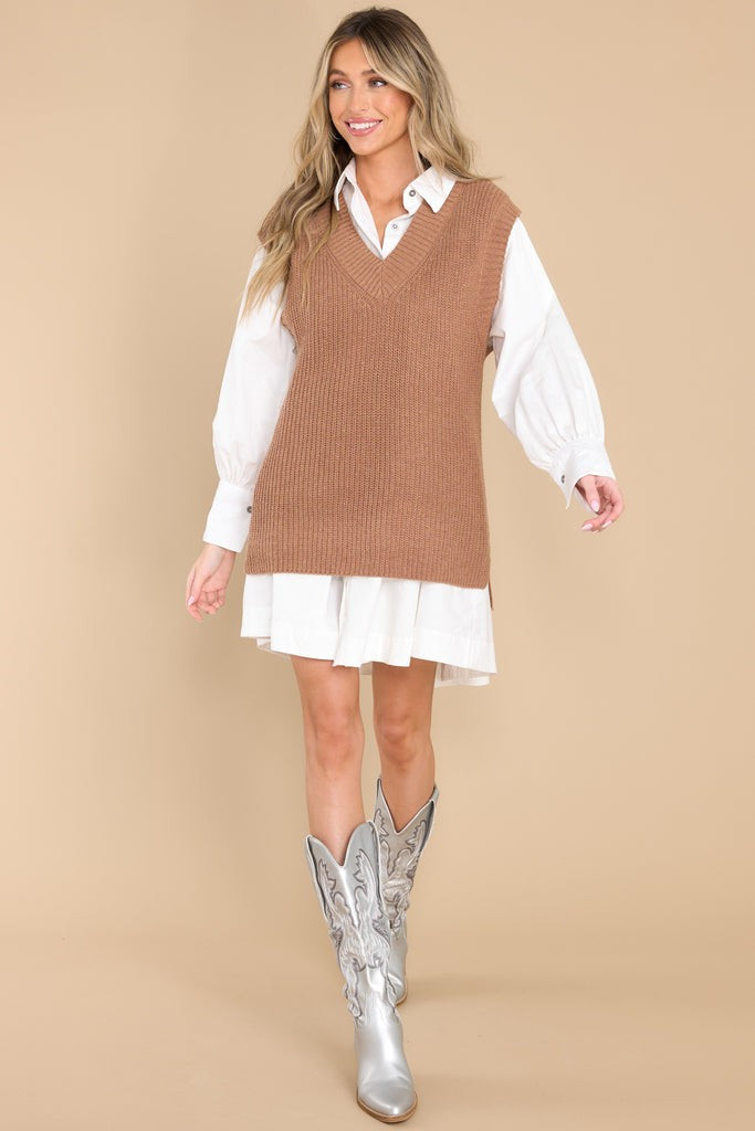 Intellectual Beauty Camel Sweater Vest | Red Dress 