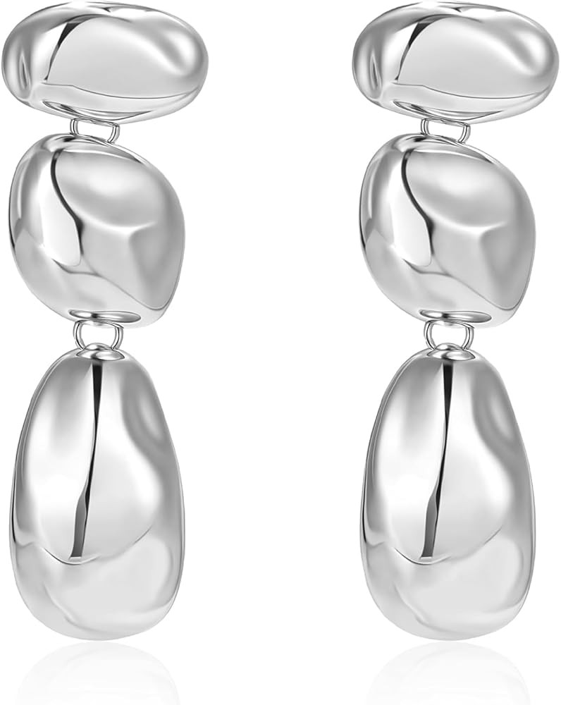 18K Gold Plated Geometric Chunky Dangle Earrings for Women Gold and Silver Two Tone Statement Ear... | Amazon (US)