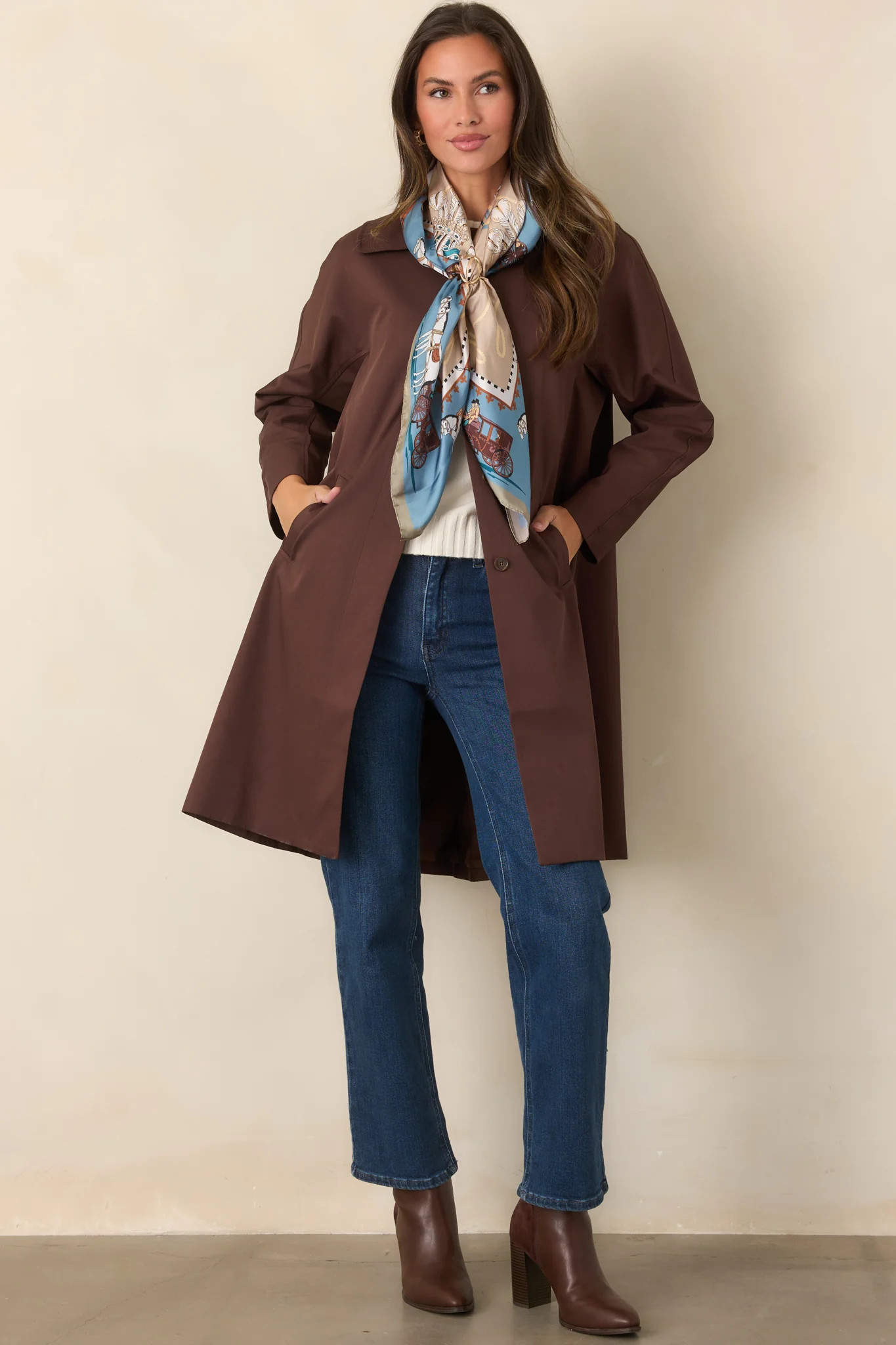 ASTR the Label Harmoni Brown Oversized Trench Coat | Red Dress